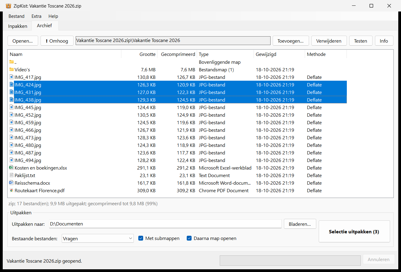 ZipKist met een geopend zip-archief